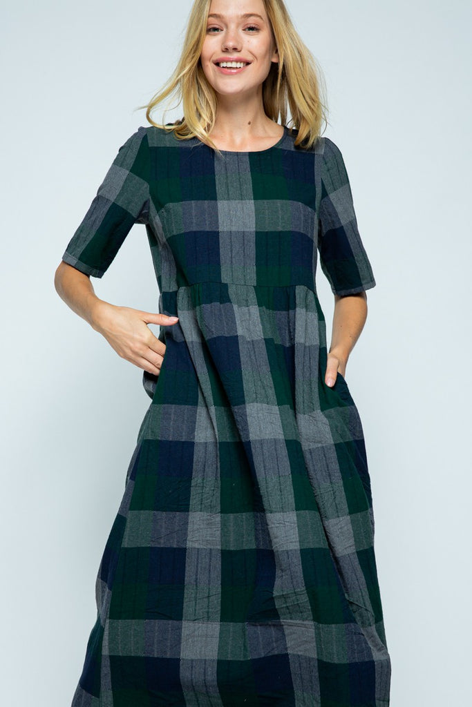 Dani Checkered Dress in Evergreen