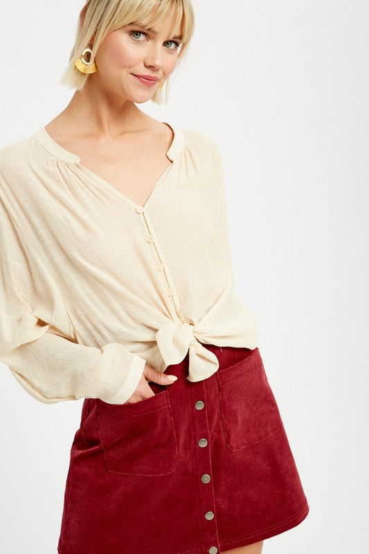 Janet Collar Button Down Top in Natural