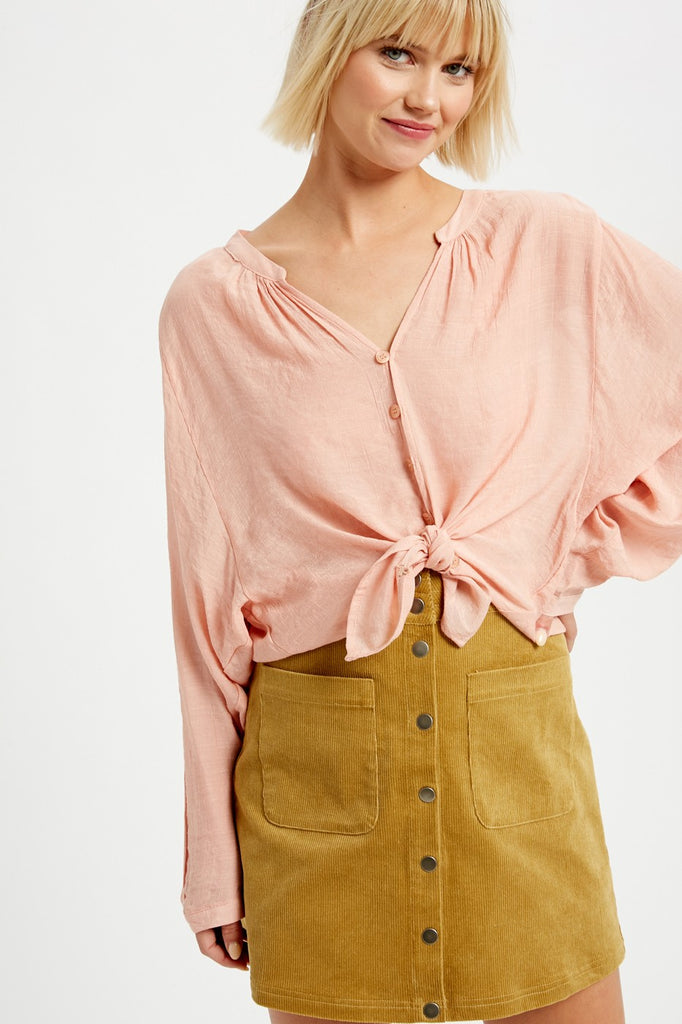 Janet Collar Button Down Top in Blush