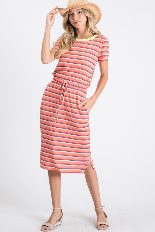 Arya Knitted Midi Dress in Stripes