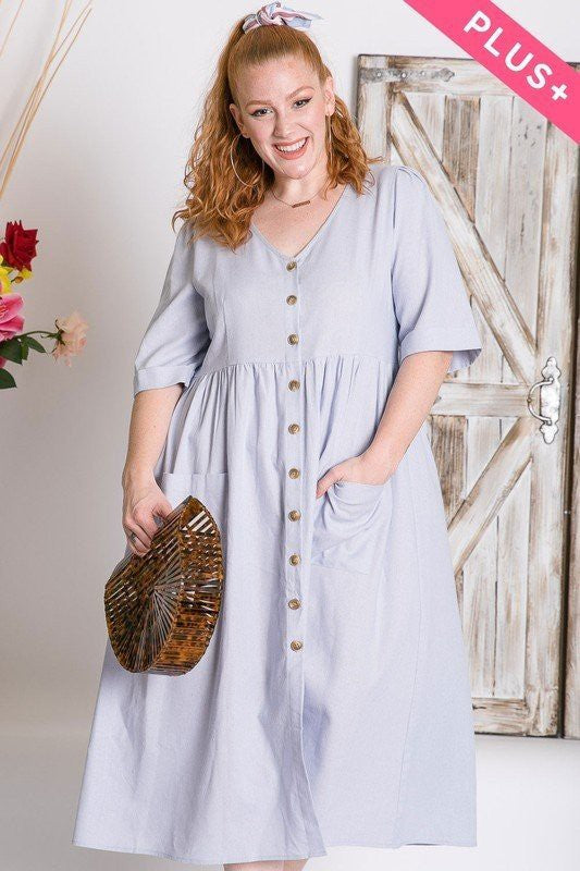 Coleen Linen Dress in Lavender Blue PLUS