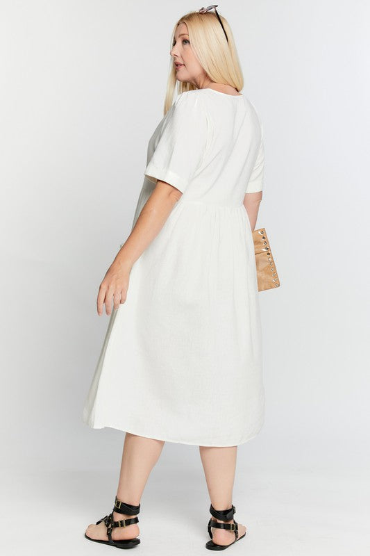 Coleen Linen Dress in Ivory PLUS