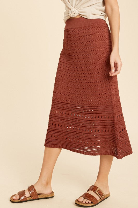 Harmony Crochet Sweater Skirt in Brick