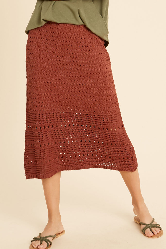 Harmony Crochet Sweater Skirt in Brick
