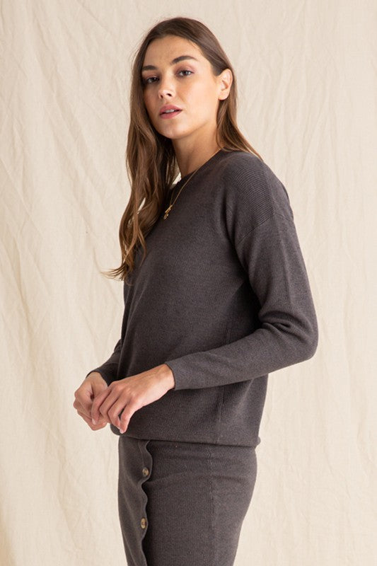 London Sweater Knit Top in Charcoal