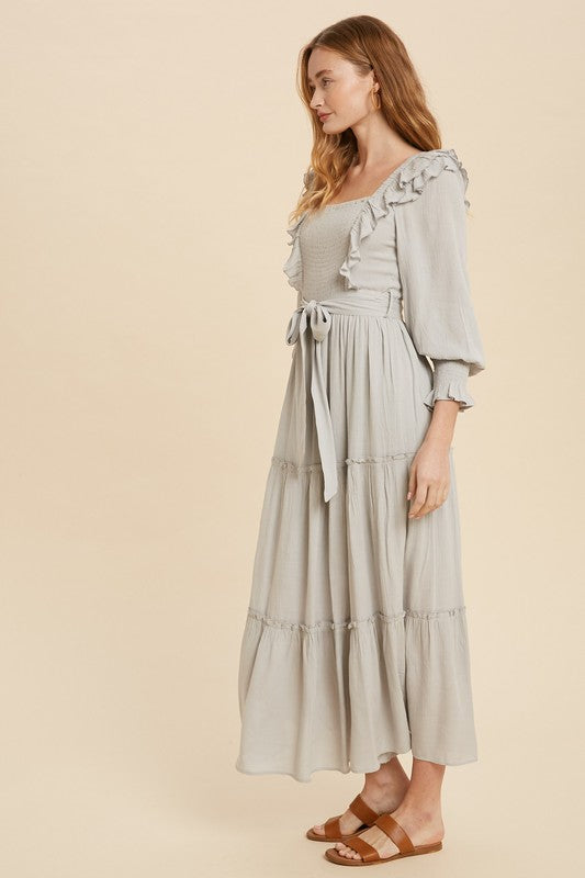 Savanah Ruffle Summer Dress in Stone