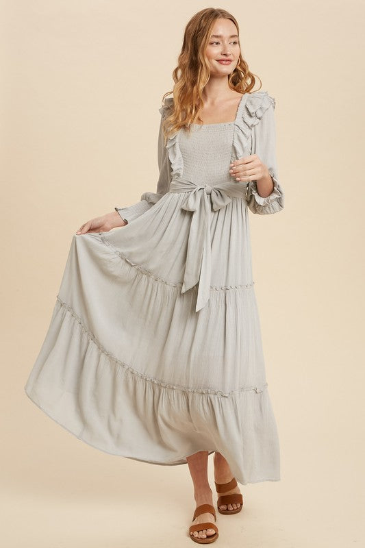 Savanah Ruffle Summer Dress in Stone