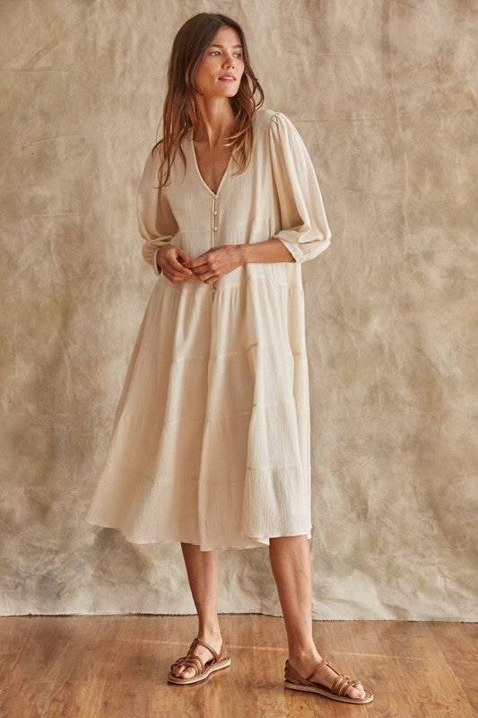 Norah V-Neck Loose Dress in Cream