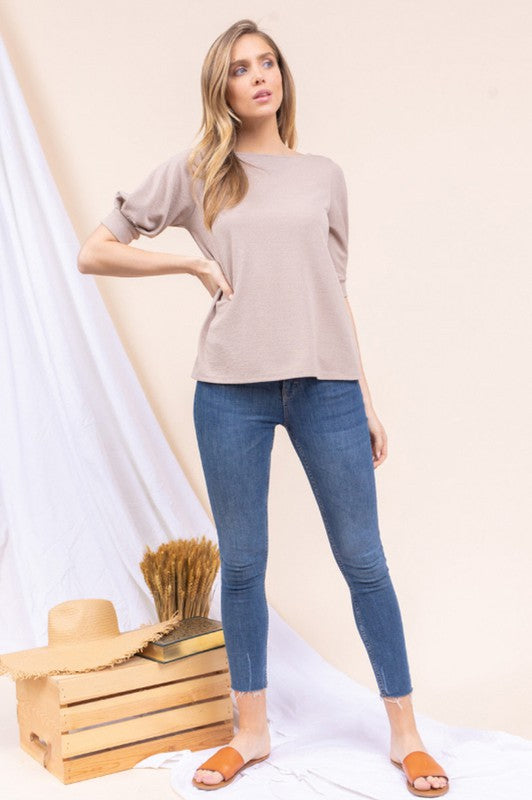 Bubble Sleeve Top In Taupe
