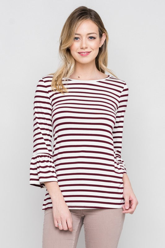 Basic Bell Sleeve Top in Wine