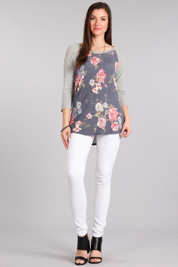 Floral Striped Baseball Tee