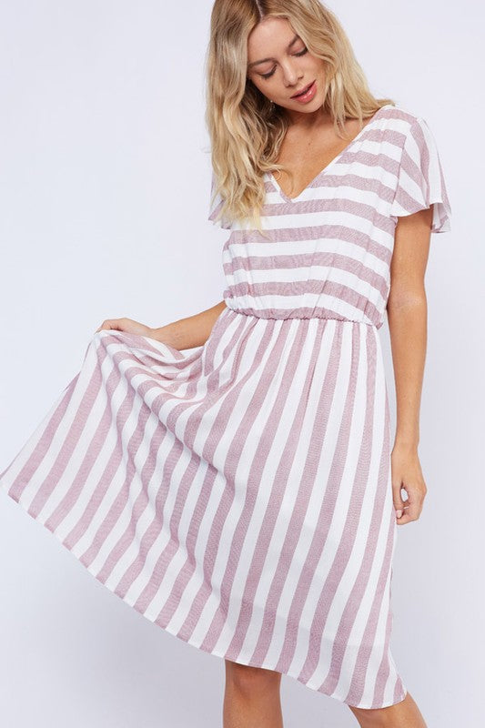 Gabriella Flowy Midi Dress in Stripe