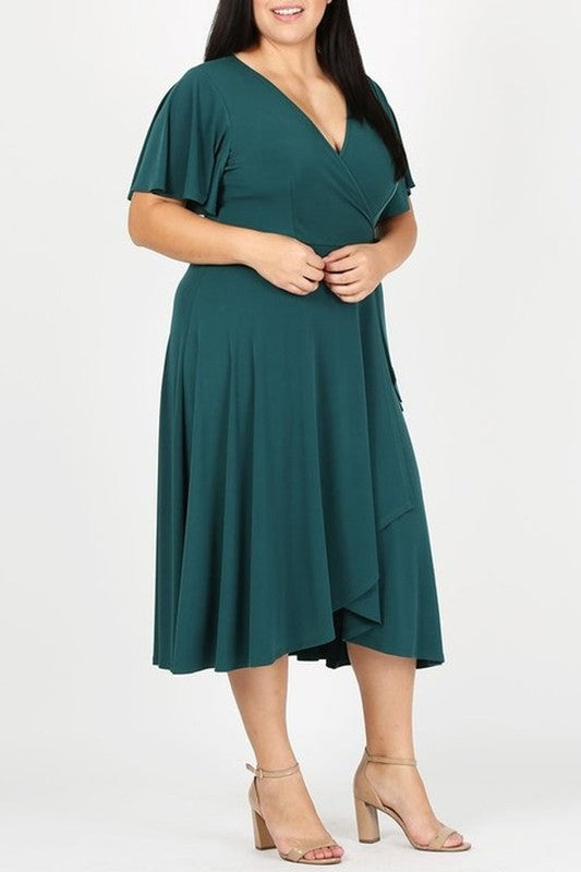 Brooke Faux Wrap Dress in Hunter Green PLUS SIZE