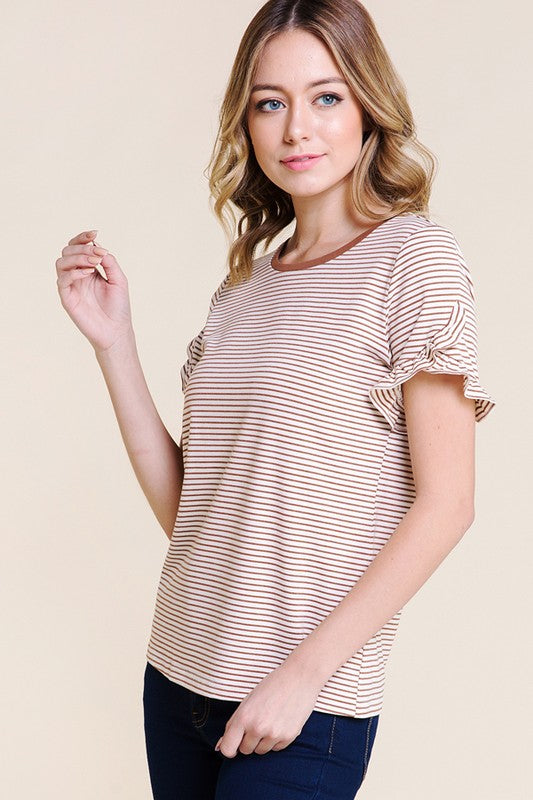 Mocha Knit Ruffle Tee