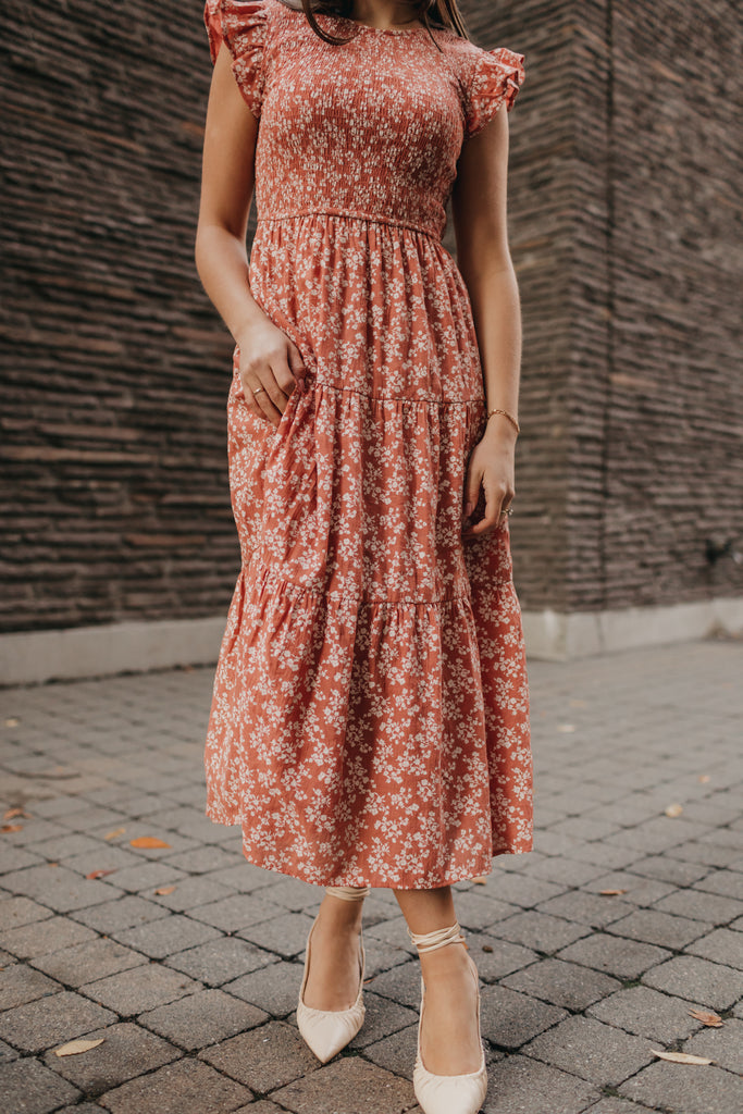Ginger Floral Dress in Rust