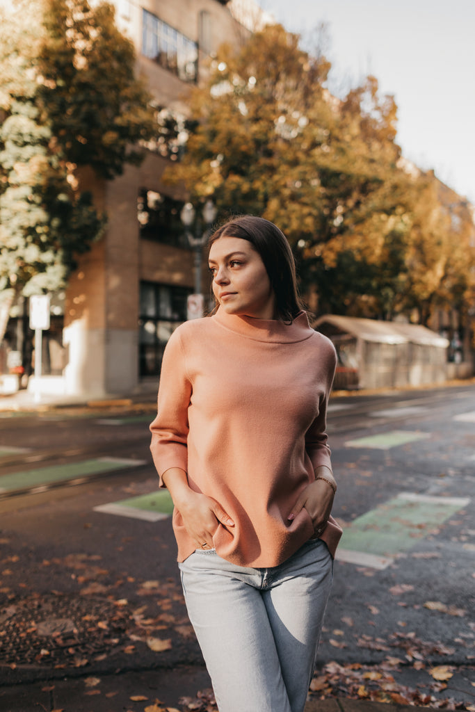 Mock Neck Pullover in Rose