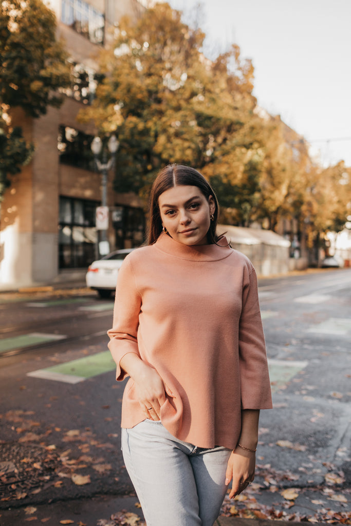 Mock Neck Pullover in Rose