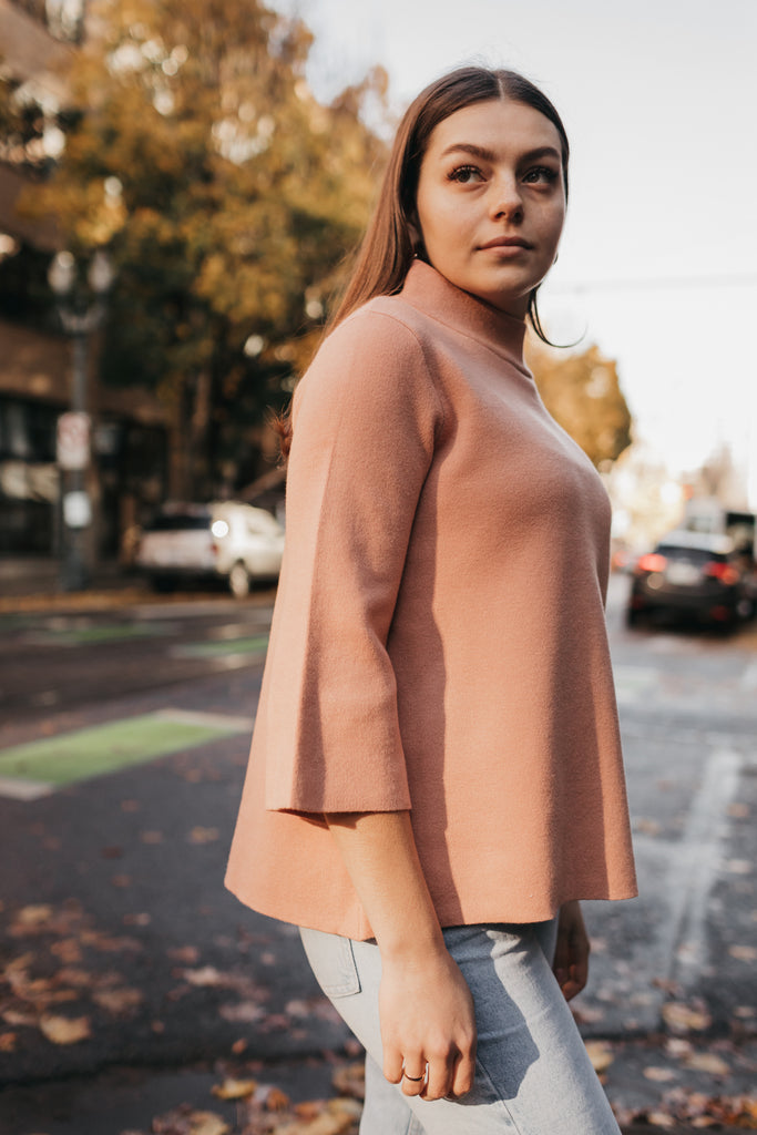 Mock Neck Pullover in Rose