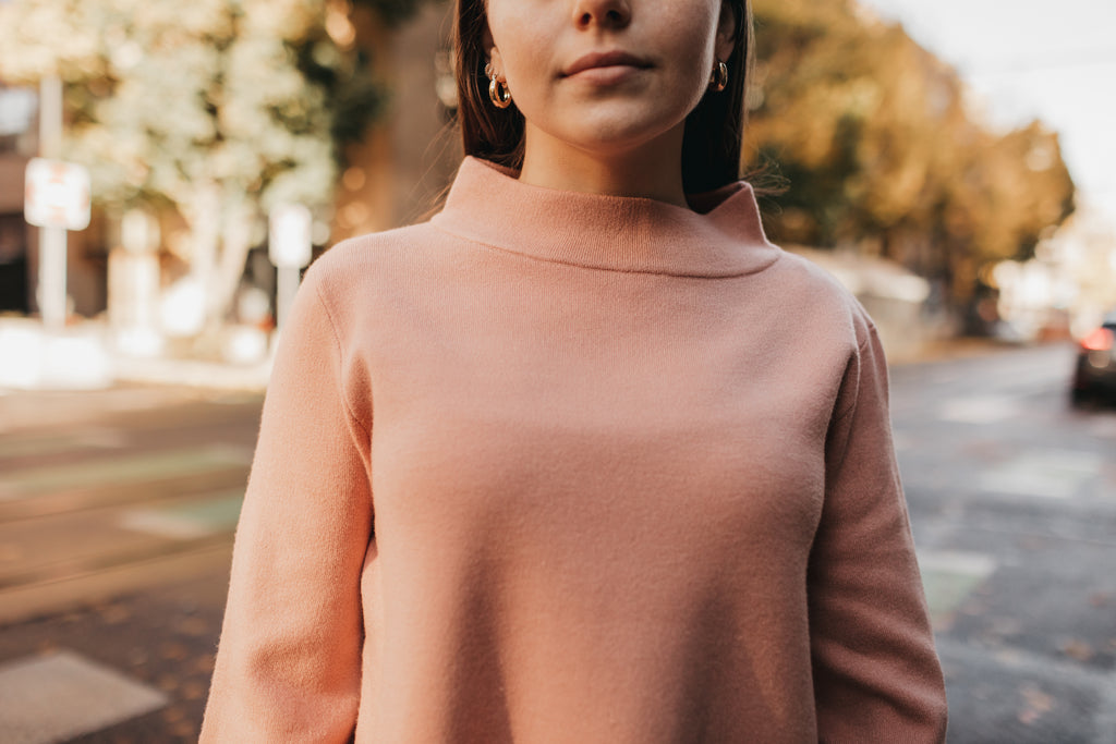 Mock Neck Pullover in Rose