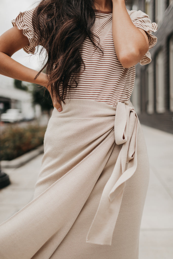 Sofia Wrap Sweater Skirt in Taupe