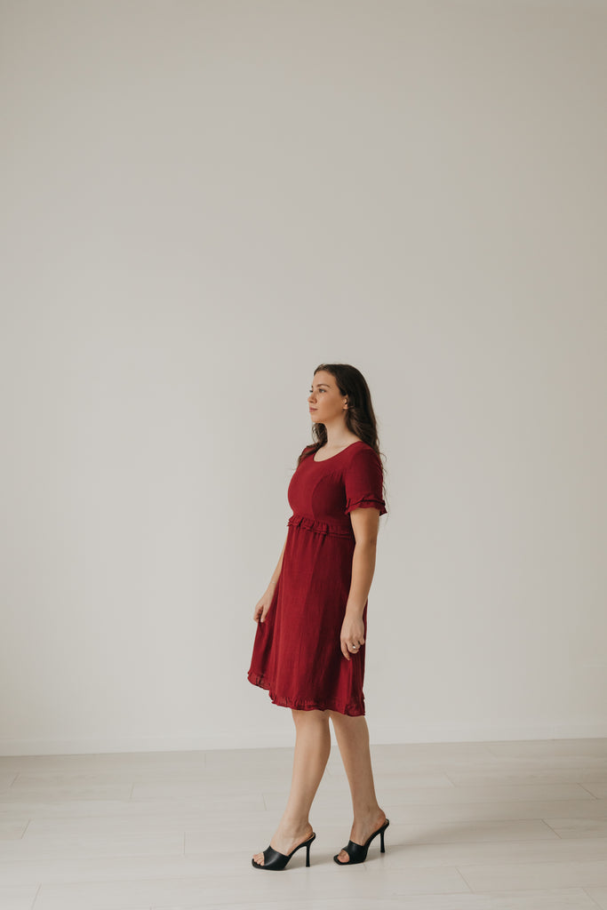 Rosie Knee Length Dress in Cranberry (XS-XXL)