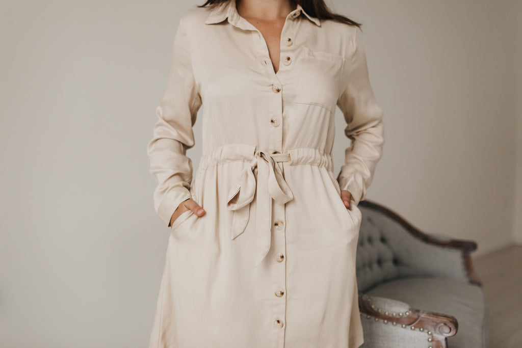 Savanah Button Up Dress in Beige