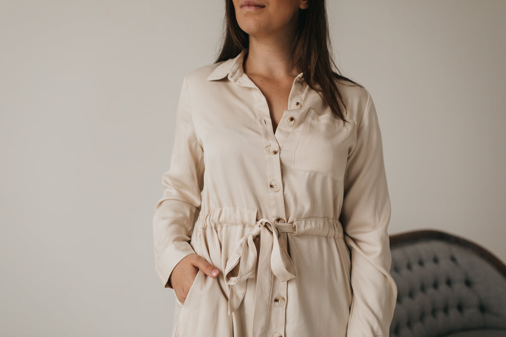 Savanah Button Up Dress in Beige