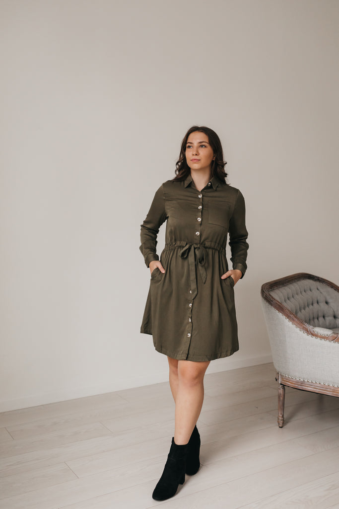 Savanah Button Up Dress in Olive