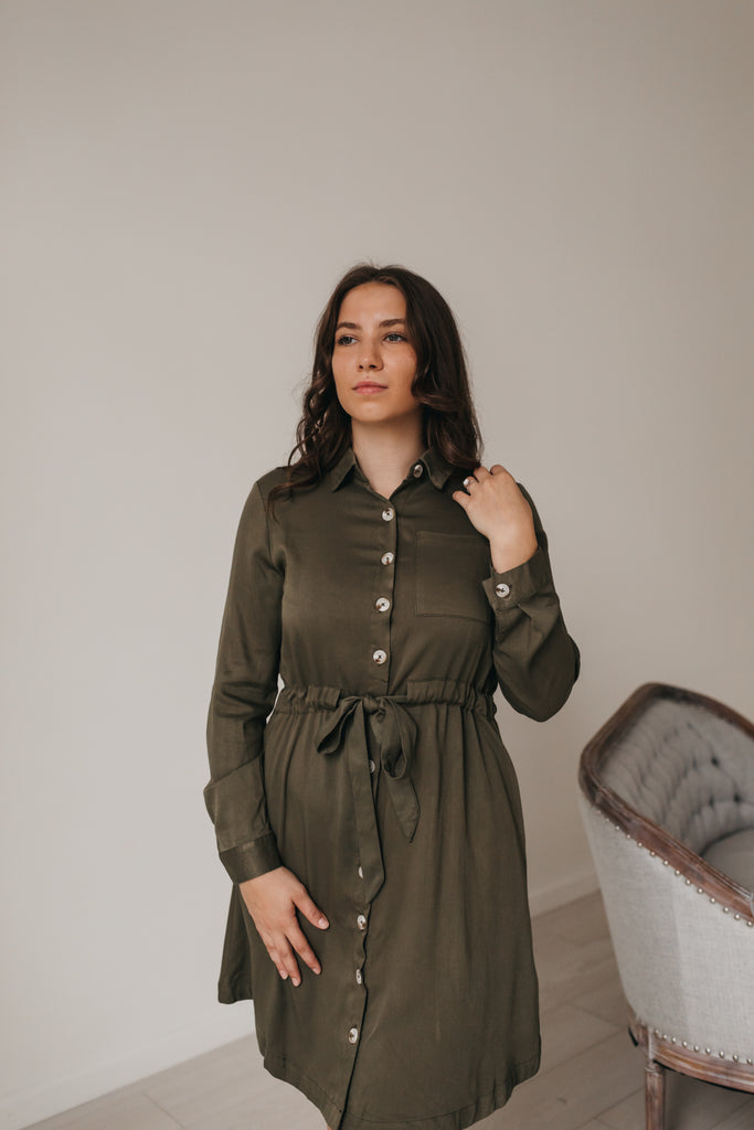 Savanah Button Up Dress in Olive