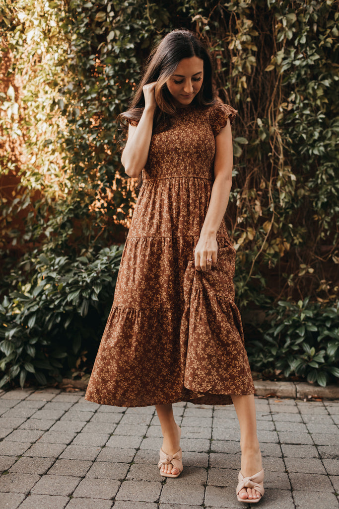 Ginger Floral Dress in Chocolate