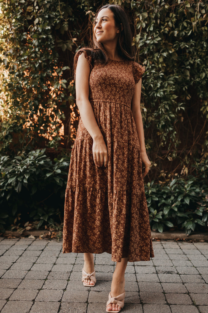 Ginger Floral Dress in Chocolate