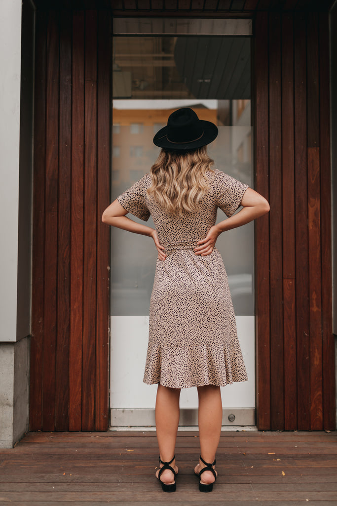 Ivy Dotted Dress in Taupe