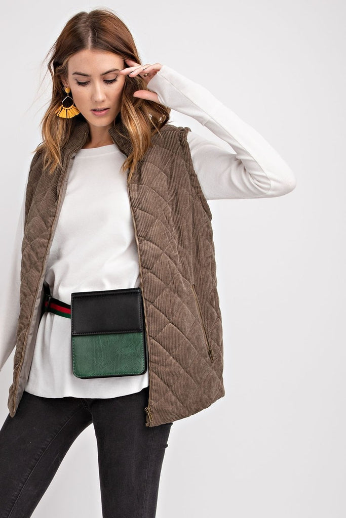 Corduroy Fall Vest in Olive