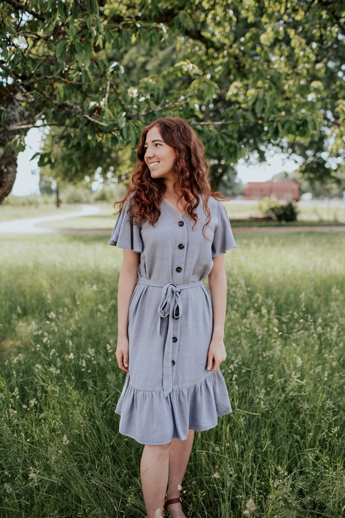 Janelle Button Down Dress in Ash