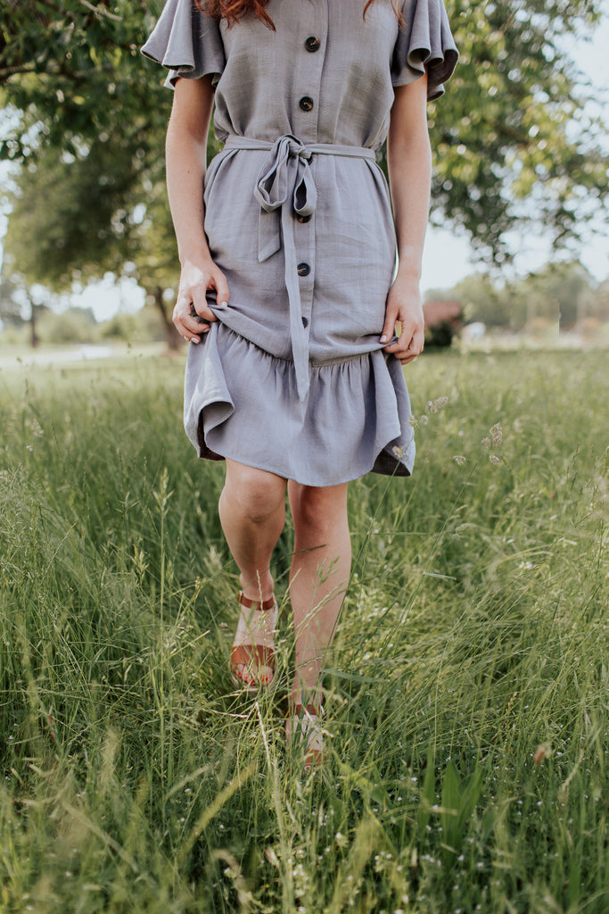 Janelle Button Down Dress in Ash