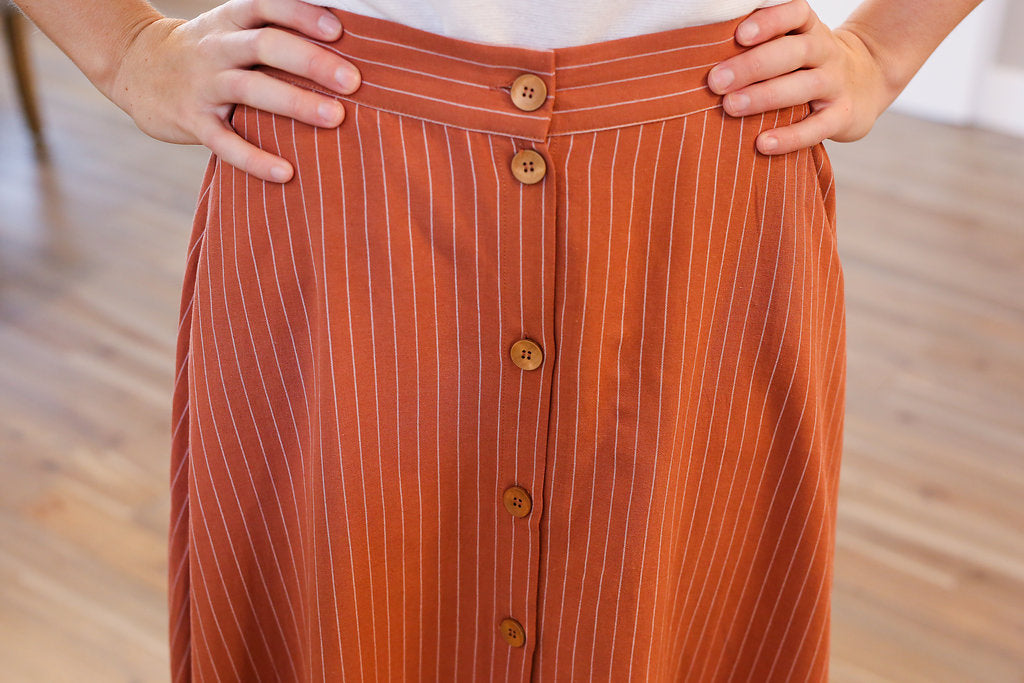 Pumpkin Pinstripe Midi Skirt
