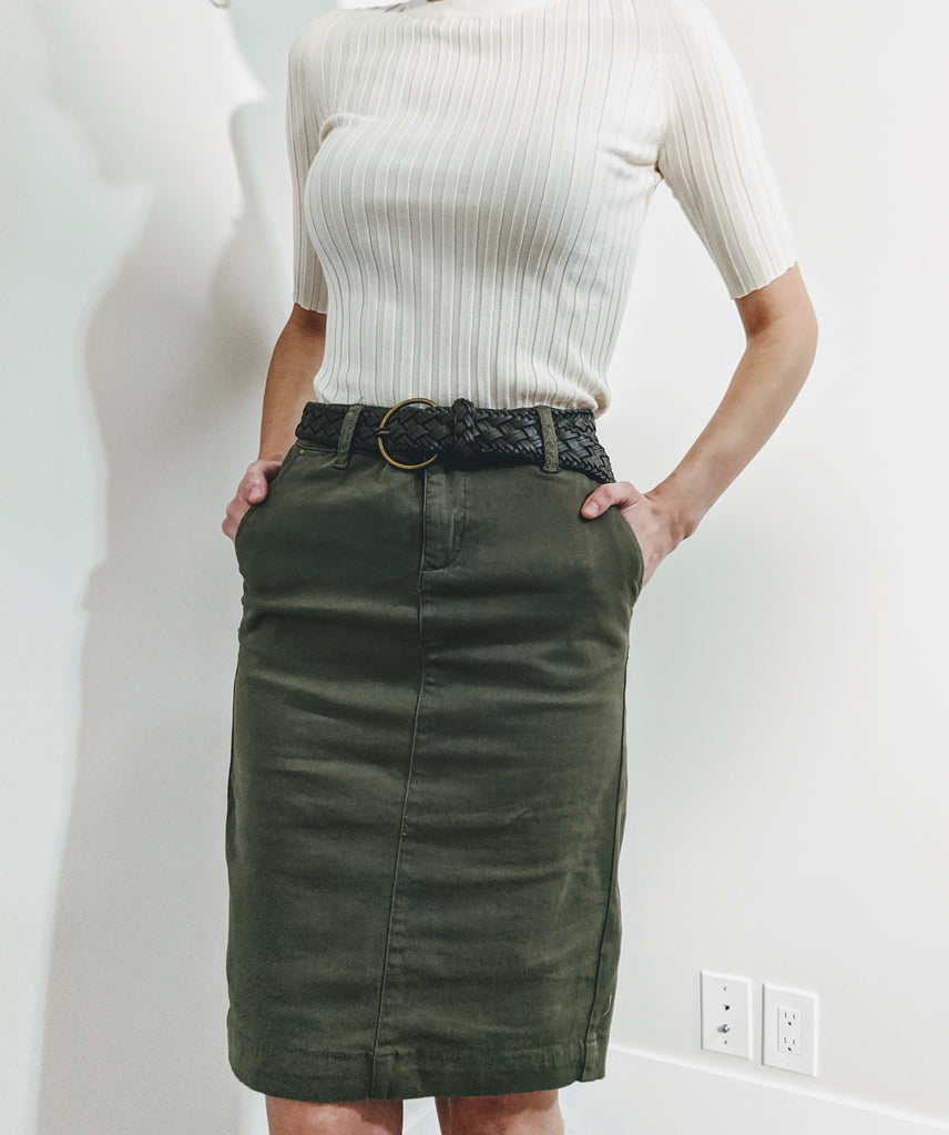 Olivia Knee Length Skirt In KHAKI