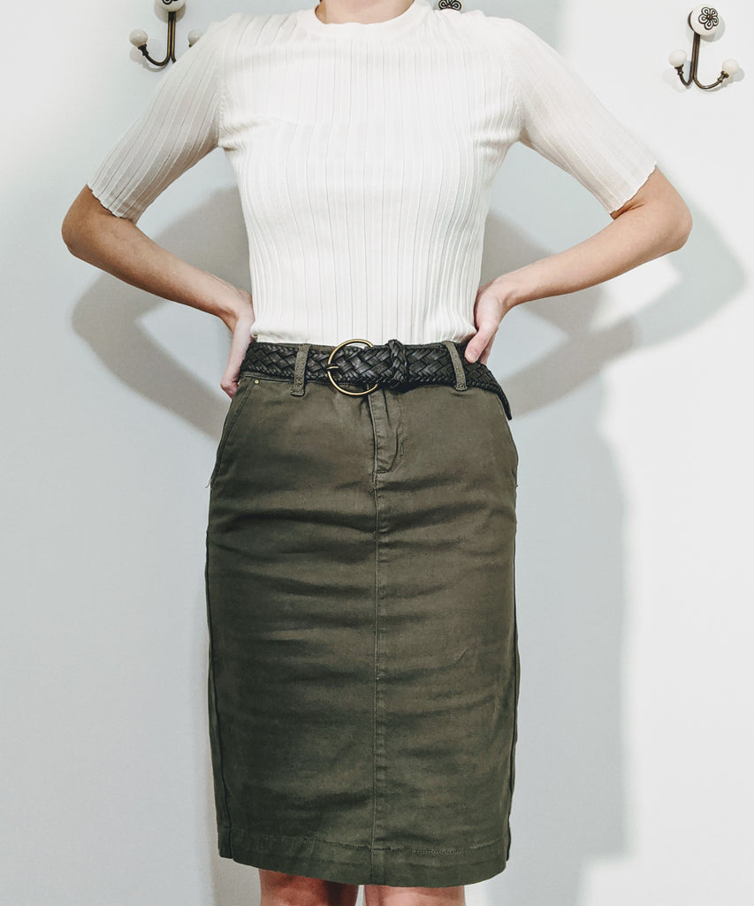 Olivia Knee Length Skirt In KHAKI