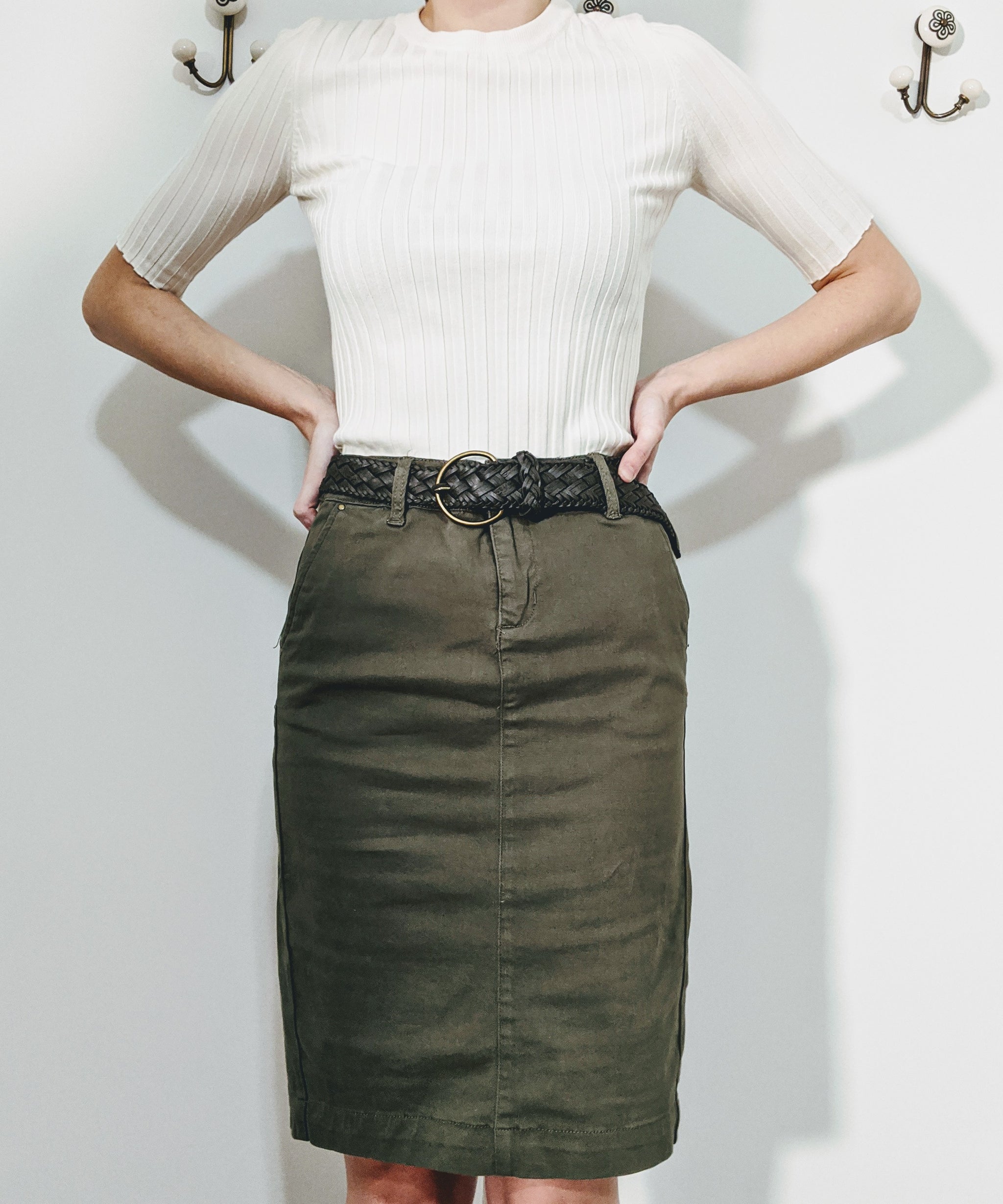 Olivia Knee Length Skirt In KHAKI Lace Lilac
