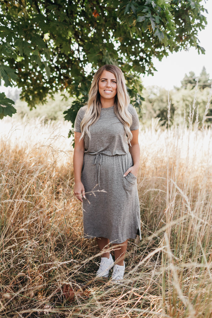 Sierra Basic Midi Dress in 2 Tone Olive