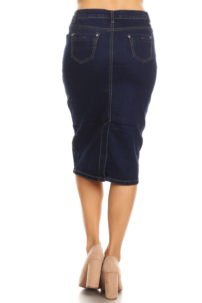 Solid Denim Skirt Knee Length