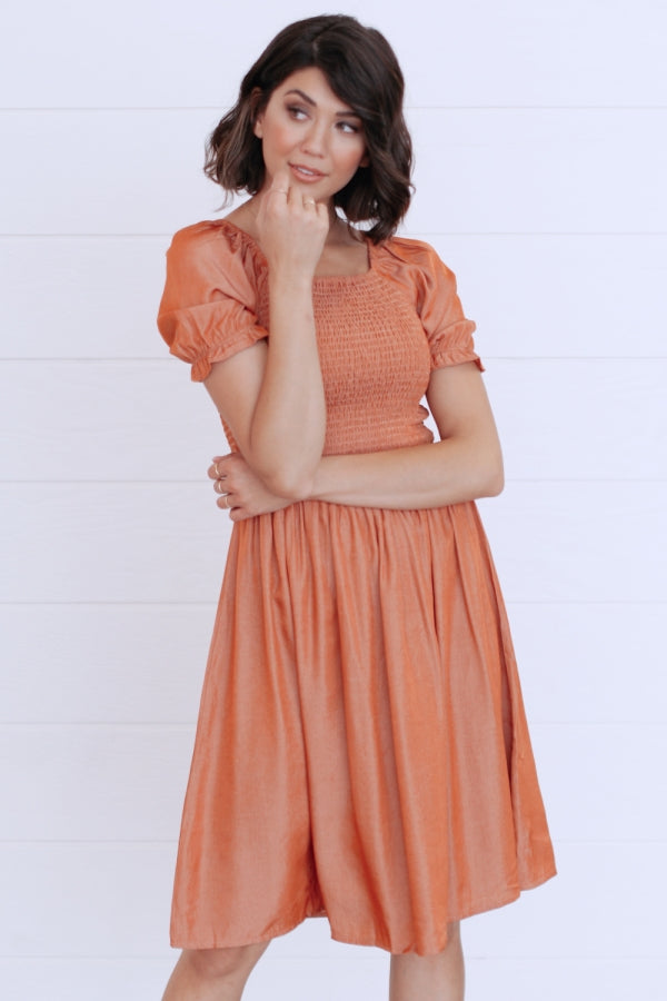 Annalise Smocked Dress in Orange