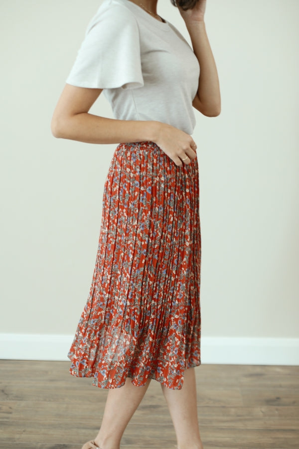 Floral Flare Skirt in Rust