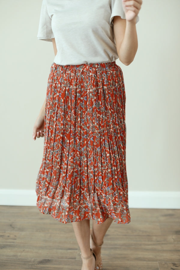 Floral Flare Skirt in Rust