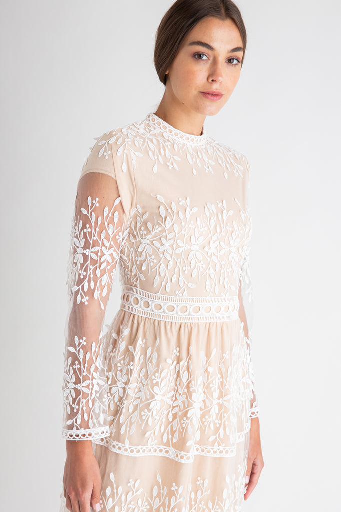 Noel Midi Lace Dress in Off White