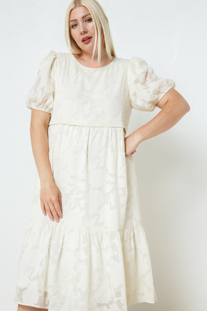 Irene Tiered Dress in Cream PLUS
