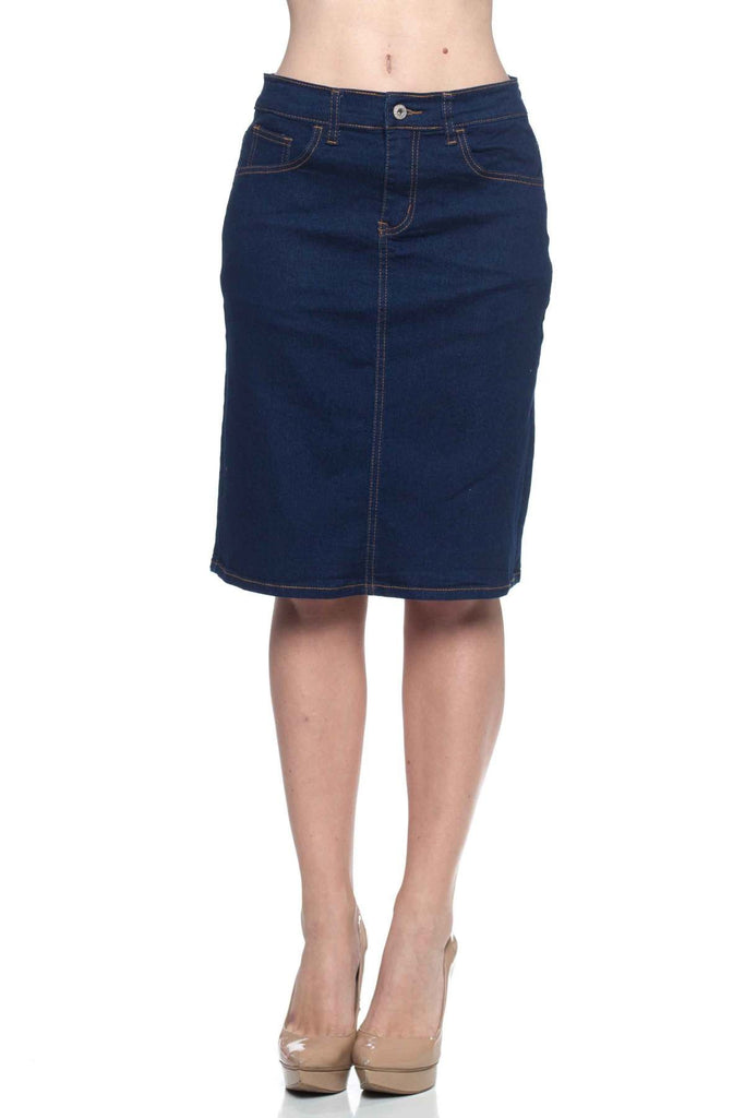 Button Knee Length Denim Skirt