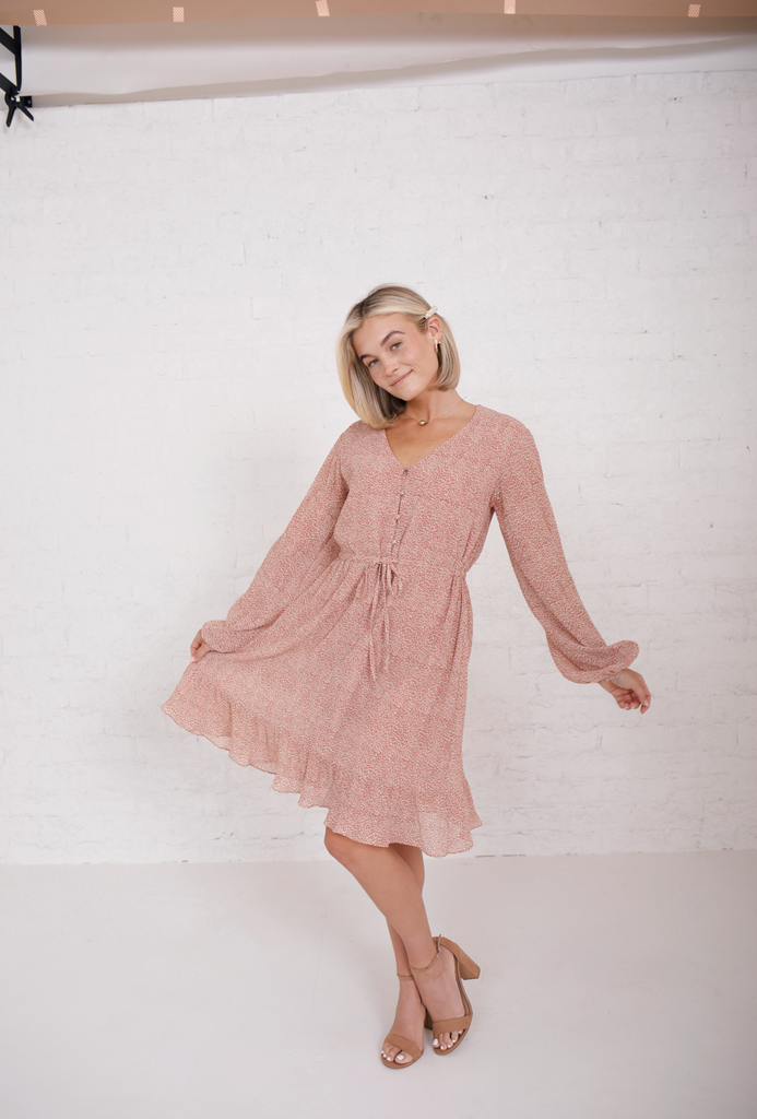 Lucia Pleated Dress in Blush