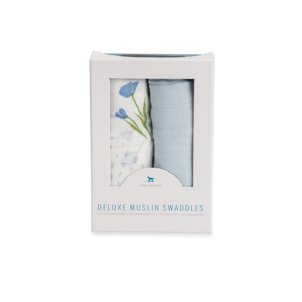 Deluxe Muslin Swaddle 2-Pack- Blue Windflower